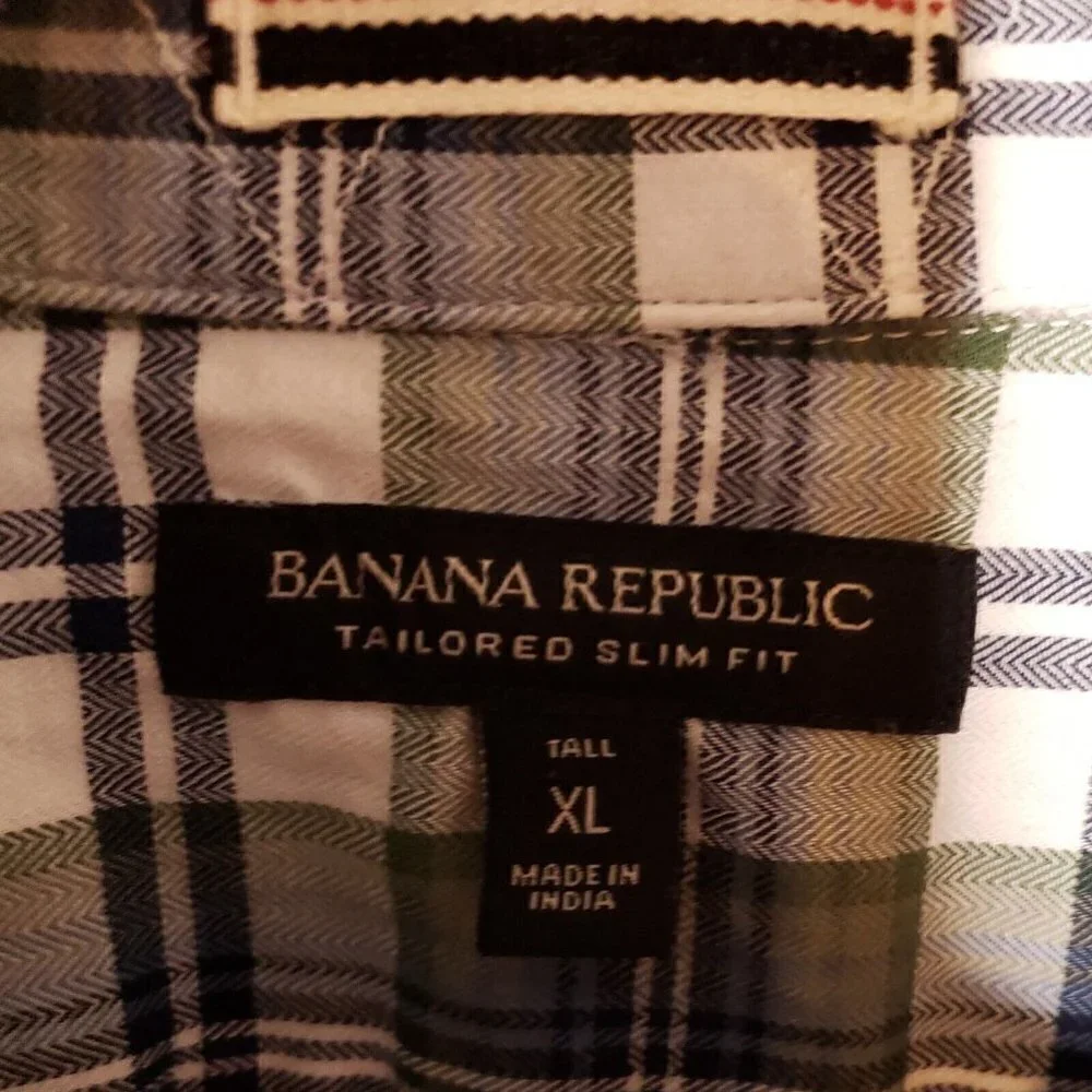 Banana Republic Mens Tailored Slim Fit Green Plaid  Button Down XL